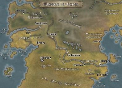 A map of the Kingdom of Ensor and its immediate surrounding region.